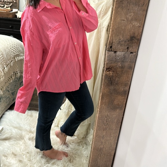 Time and Tru Vibrant Pink button down Shirt size XLarge cotton fabric - Picture 2 of 7